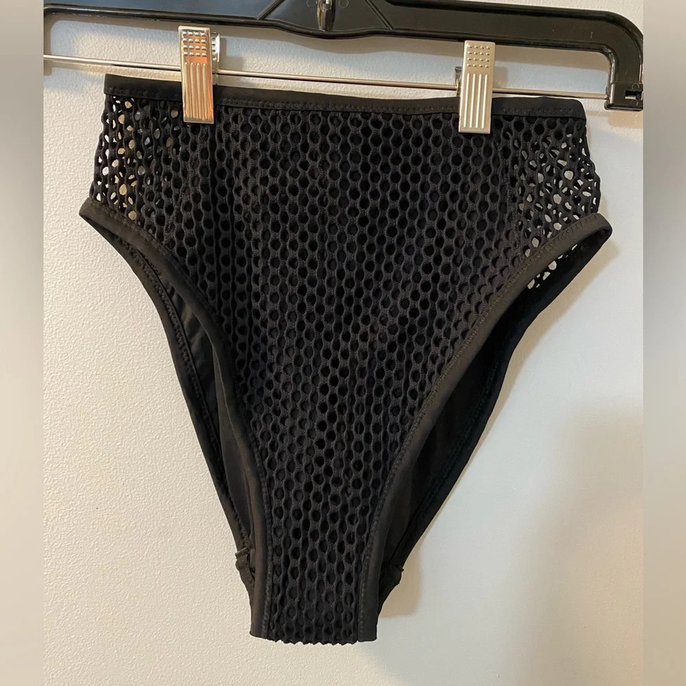 NWT Robin Piccone black size small high waisted swim brief crochet lace